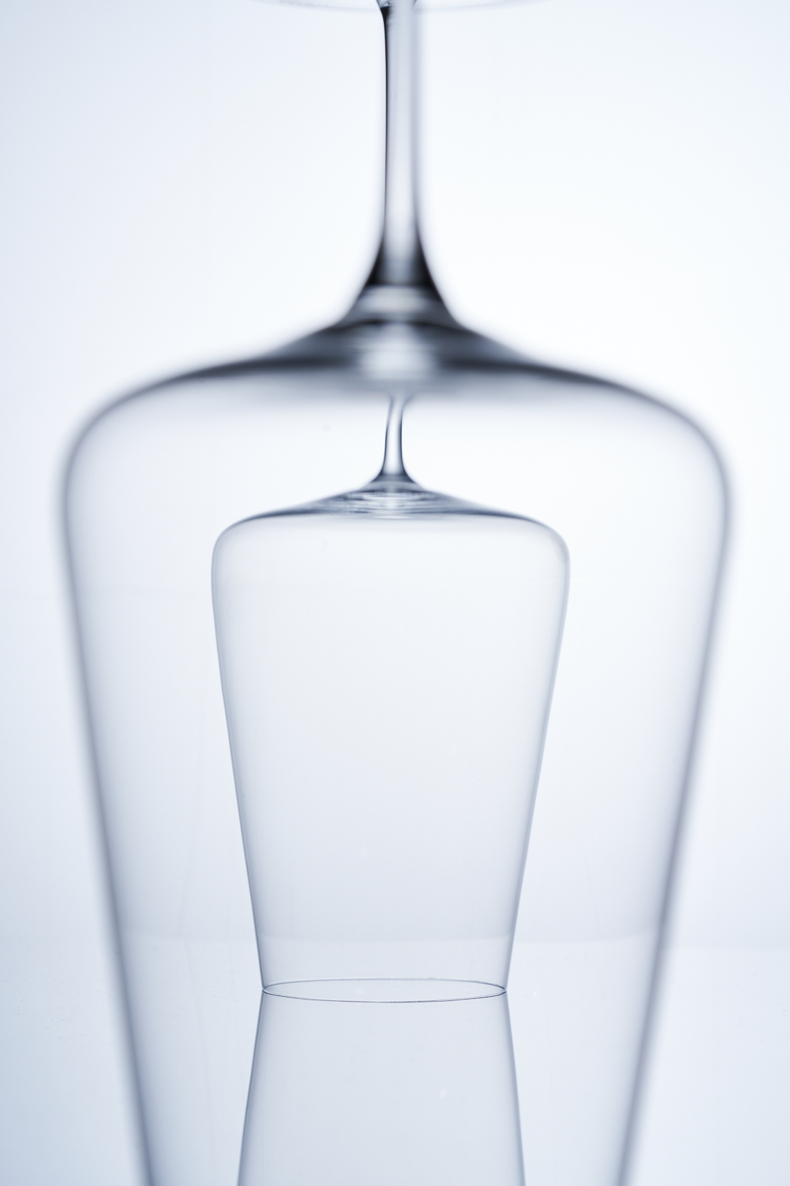 Top view of hand-blown glasses and reflections